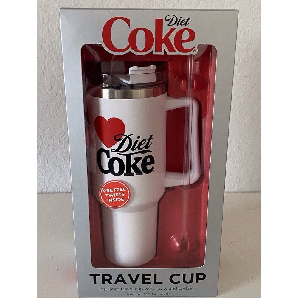 I Love DIET COKE 40 Oz Stainless Steel TUMBLER TRAVEL CUP W/STRAW Gift Box NEW